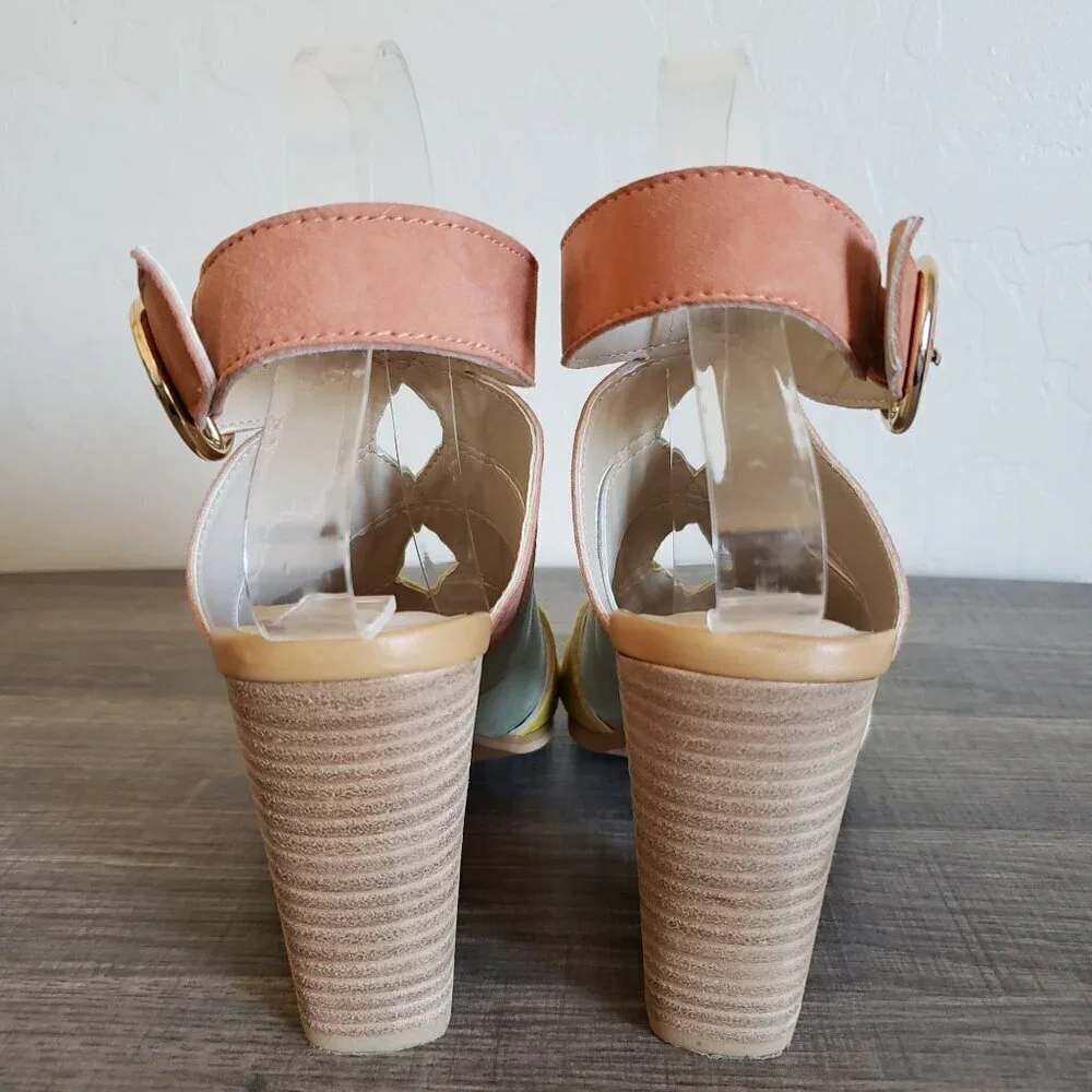 Seychelles Completely Engaged Pastel Suede Sandals Block Heel Multi Women's 7.5
